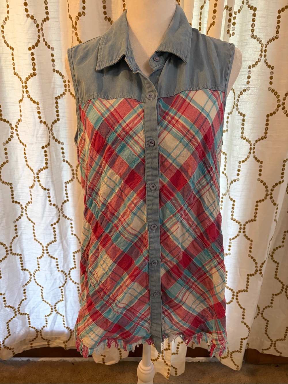 Savanna Jane Plaid Button-Up top embroidered back